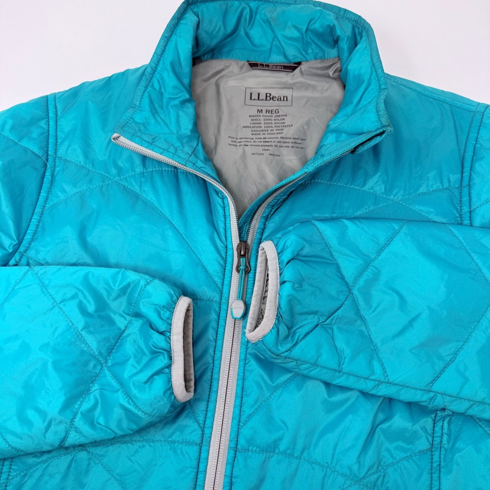 LL Bean Womens PrimaLoft Packaway Quilted Jacket Teal Blue Medium Reg 288308